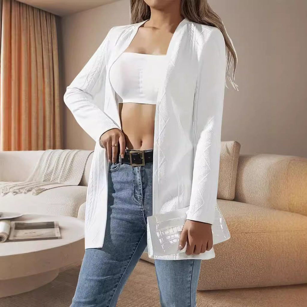 Women's Solid-color Textured Long-sleeve Cardigan Jacket