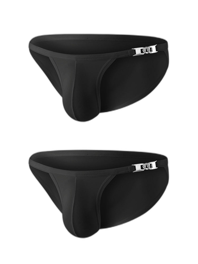 2 Pack Men's U-Shaped Pouch Low-Rise Metal-Clasp Thin Briefs