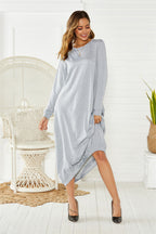 Lace-up Crew Neck Loose Long Dress