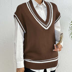 Environment European And American Women's Clothing Color Matching Casual Wool Vest Sweater