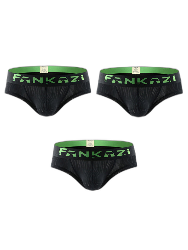 3 Pack Men's Striped U-Pouch Breathable Casual Briefs