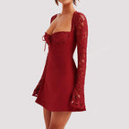 Y2K  Lace Long Sleeve Dress Fashion Sexy Corset Backless Lace Up Short Dresses Womens Clothing