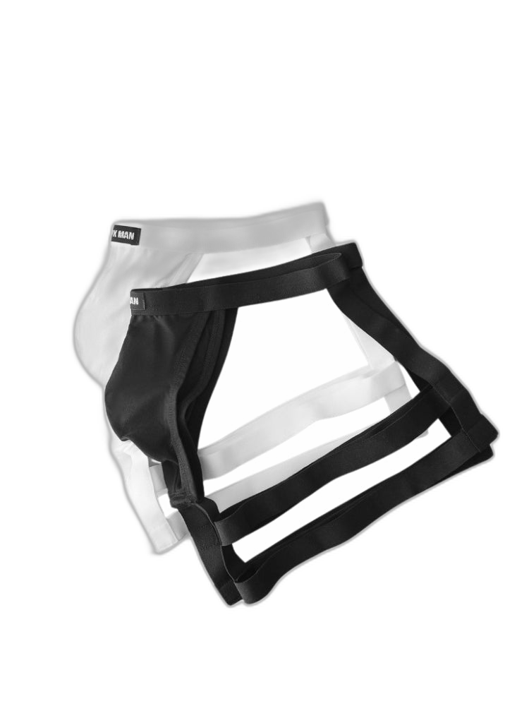 2 Pack Men's Low-Rise Sexy Thong with U-Pouch and Fixed Thigh Straps