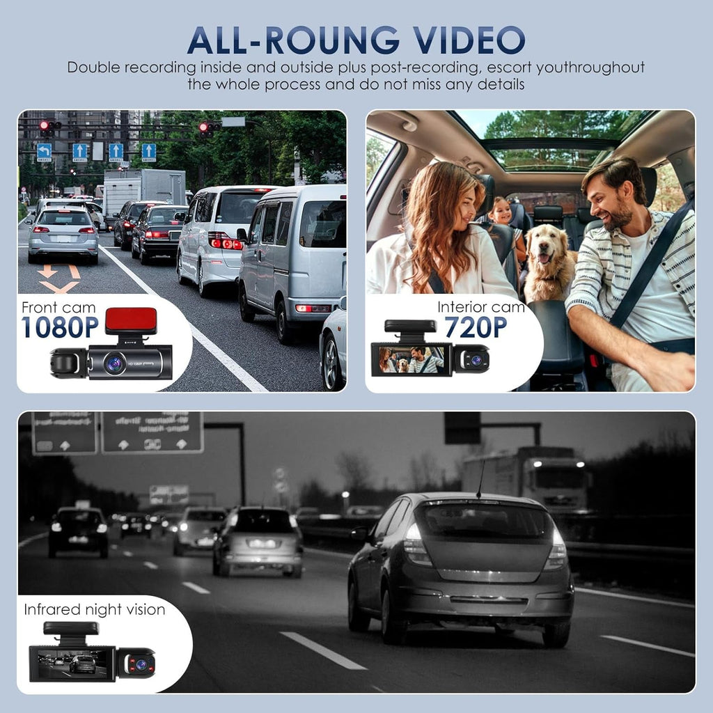 1080P WiFi Dash Cam Front & Interior Car Camera with Night Vision (32GB Included)