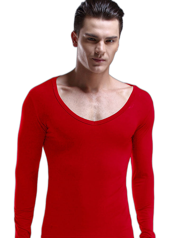 Mens Ultra Soft Low Cut V-Neck Thermal Shirt