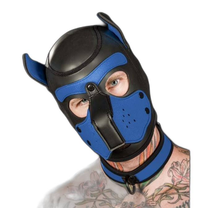 Mr S Leather NEOPRENE Puppy Hood | Black & Cobalt Blue