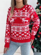 Women Christmas Deer Pattern Long Sleeve Pullover Sweater