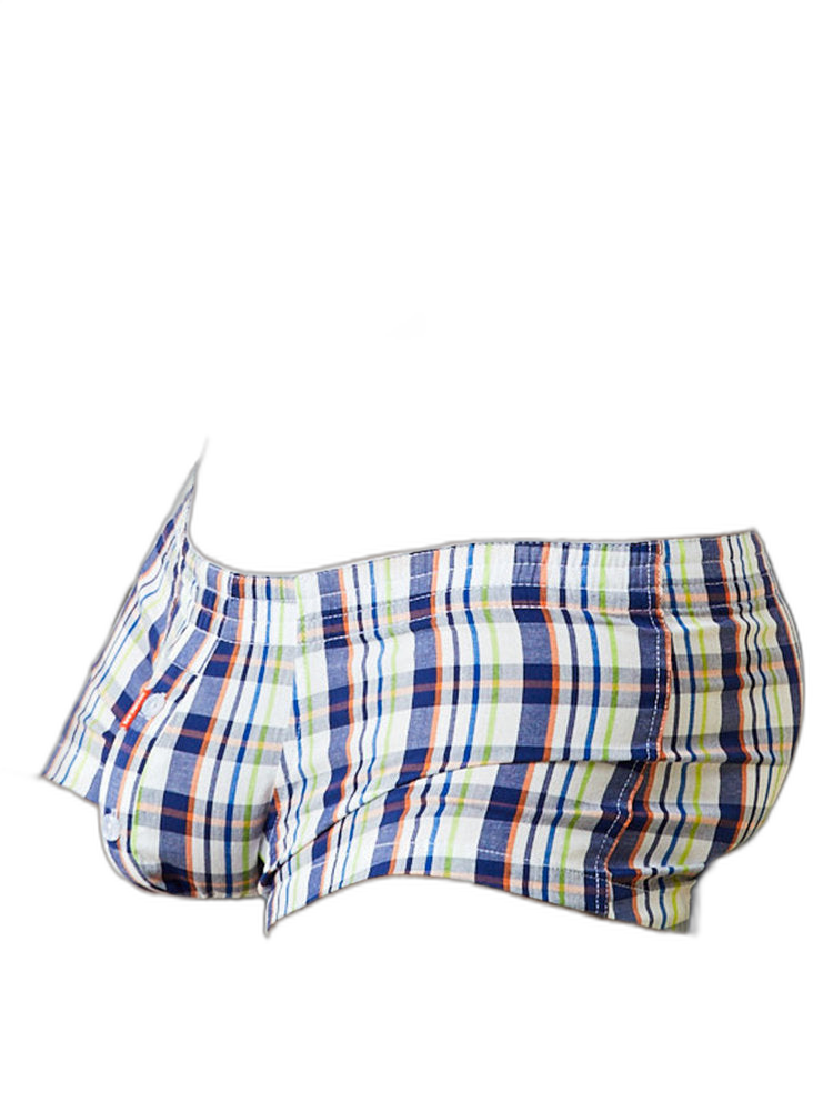 Mens Plaid Front Pouch Boxer Shorts