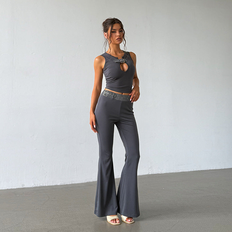 Sexy Hollow-out Sleeveless Tank Top With High Waist