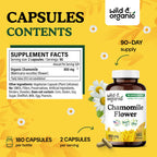Wild & Organic Chamomile Extract Capsules 800 mg - 180 Count | Relaxation & Digestive Support