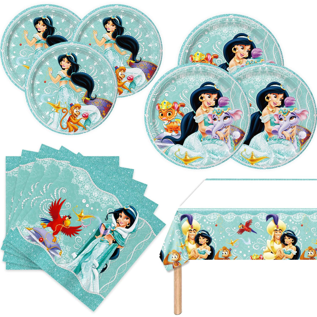 CHAMPBULL 41Packs Princess Jasmine Birthday Decorations – Plates, Napkins & Table Cover