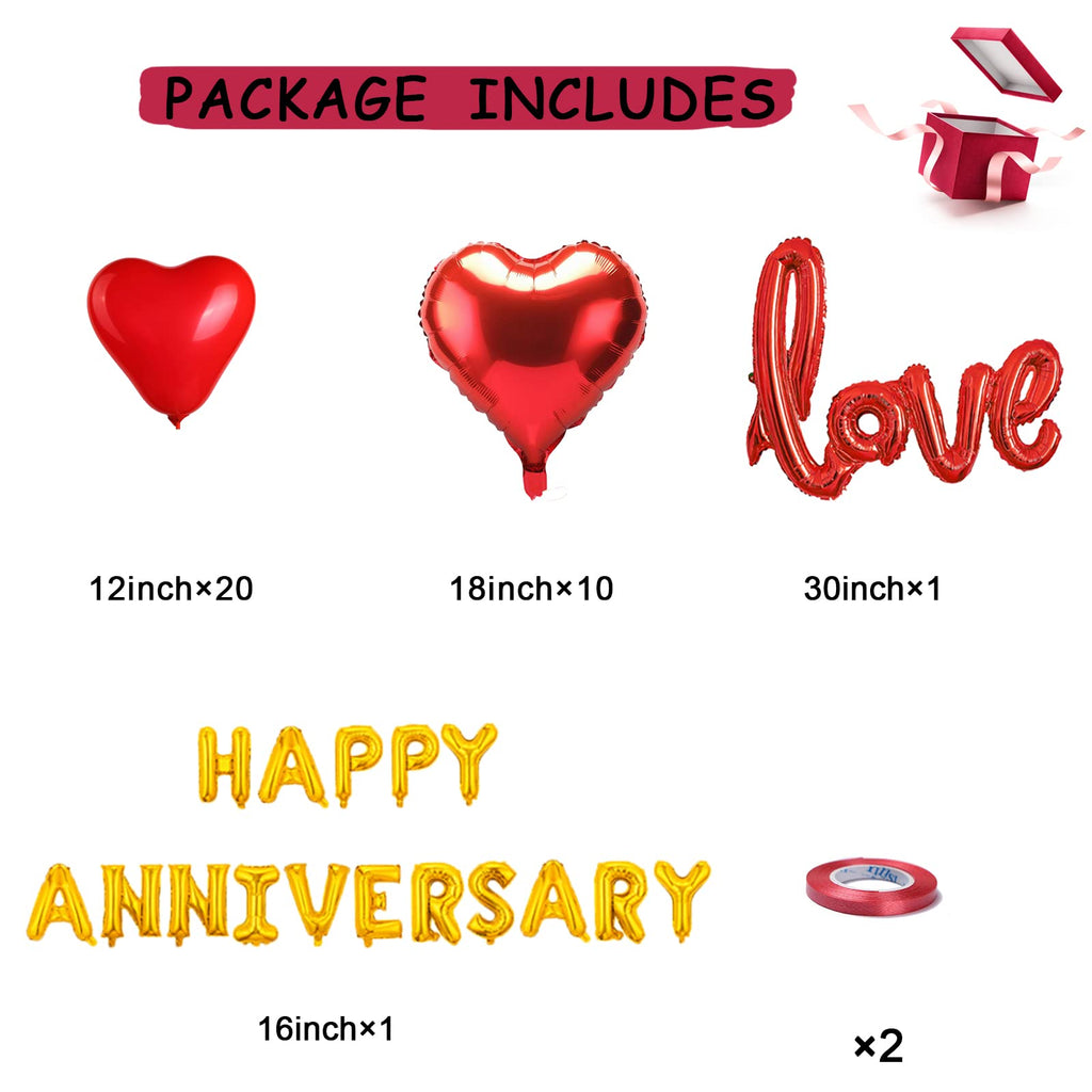 Chamrrille Anniversary Decorations Kit – 1000 Rose Petals & Red Heart Balloons