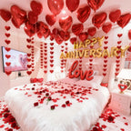 Chamrrille Anniversary Decorations Kit – 1000 Rose Petals & Red Heart Balloons