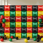 Charnoel 50 Pcs Double-Sided 19-Inch Square Foil Balloons – Red Black Green Gold for Black History Month & Juneteenth