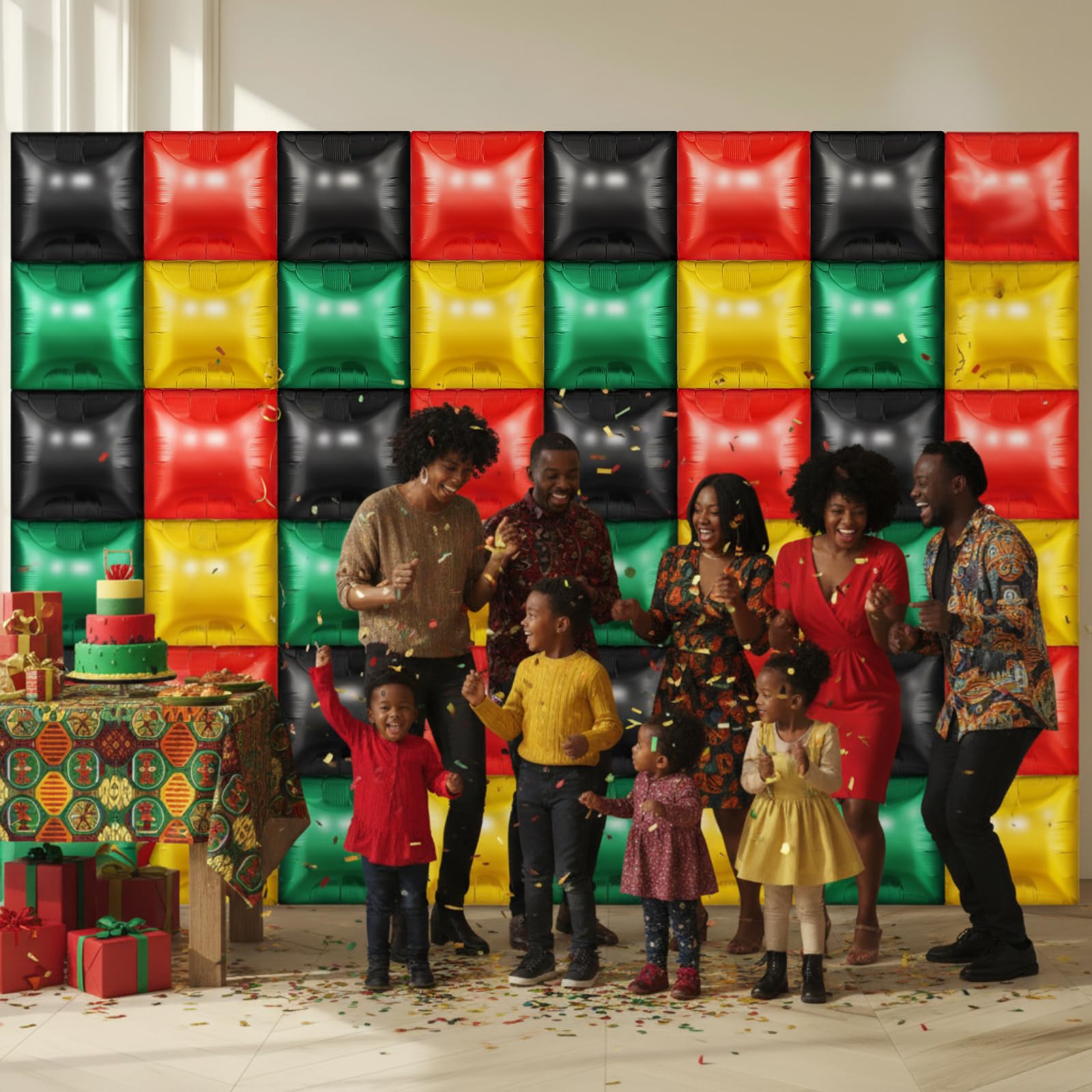 Charnoel 50 Pcs Double-Sided 19-Inch Square Foil Balloons – Red Black Green Gold for Black History Month & Juneteenth