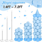 Charnoel 2 Sets Adjustable Blue Princess Castle Balloon Column Stand Kit - 140 Balloons