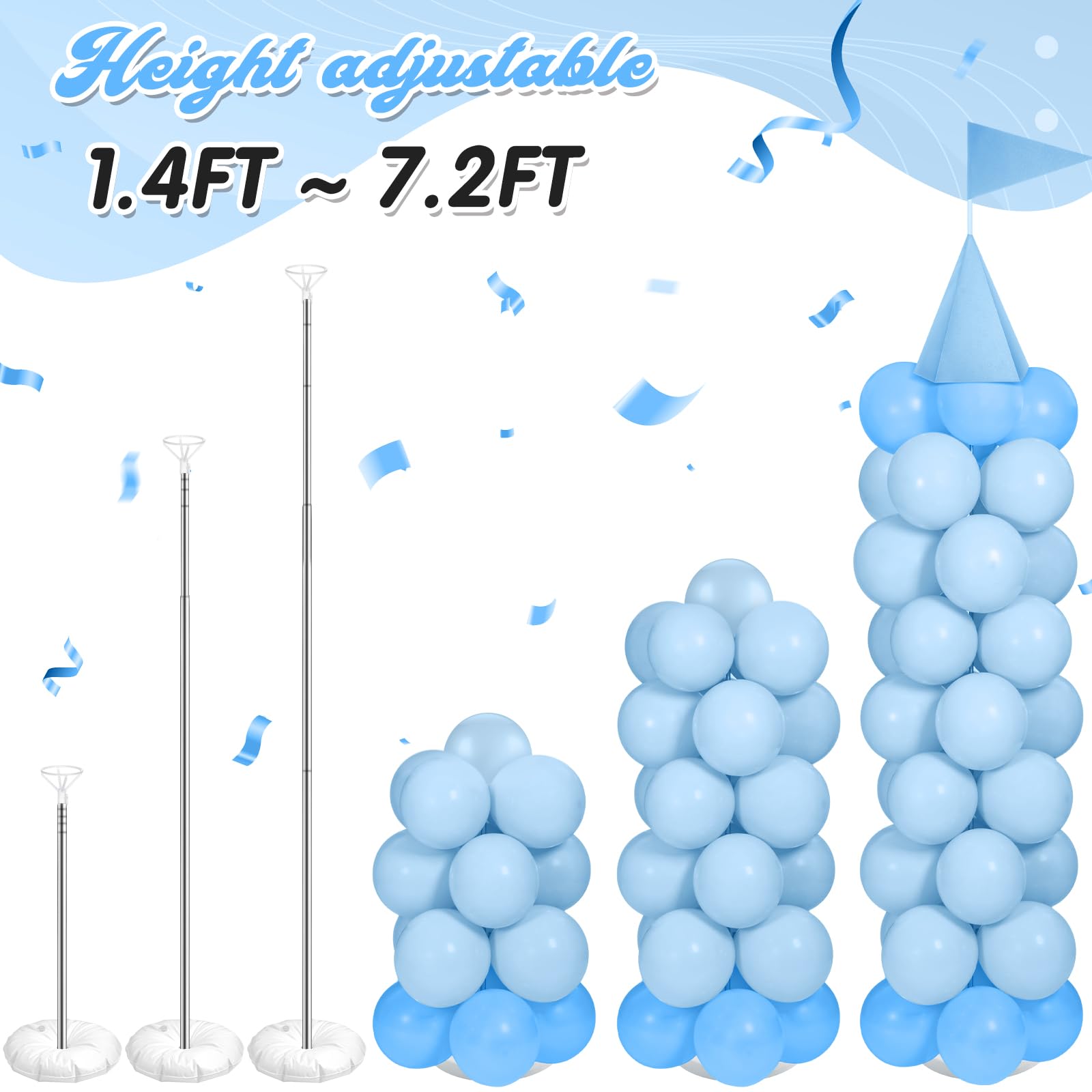 Charnoel 2 Sets Adjustable Blue Princess Castle Balloon Column Stand Kit - 140 Balloons