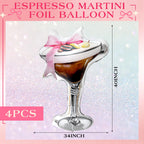 Charnoel 4-Pack Giant Espresso Martini Balloons – Cocktail Party Decor for Bachelorette & Bridal Showers