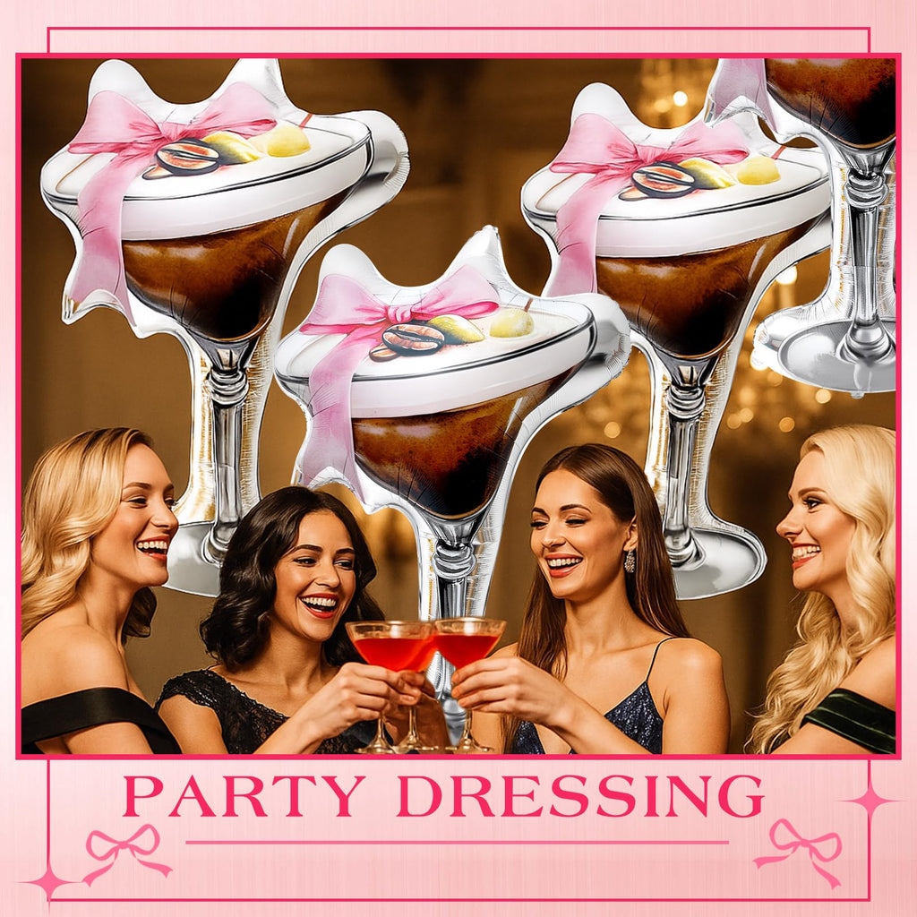 Charnoel 4-Pack Giant Espresso Martini Balloons – Cocktail Party Decor for Bachelorette & Bridal Showers