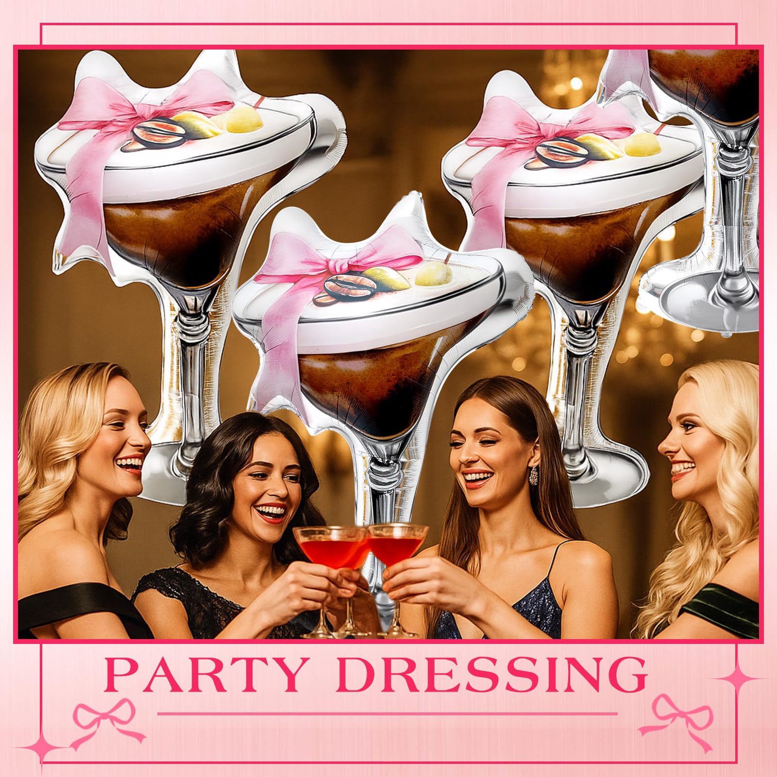Charnoel 4-Pack Giant Espresso Martini Balloons – Cocktail Party Decor for Bachelorette & Bridal Showers