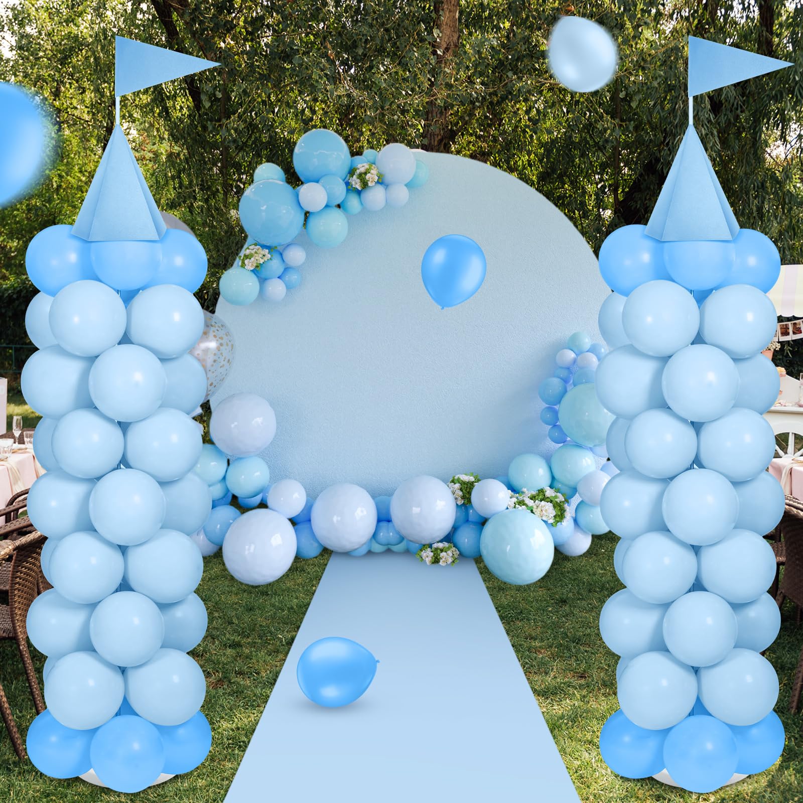 Charnoel 2 Sets Adjustable Blue Princess Castle Balloon Column Stand Kit - 140 Balloons