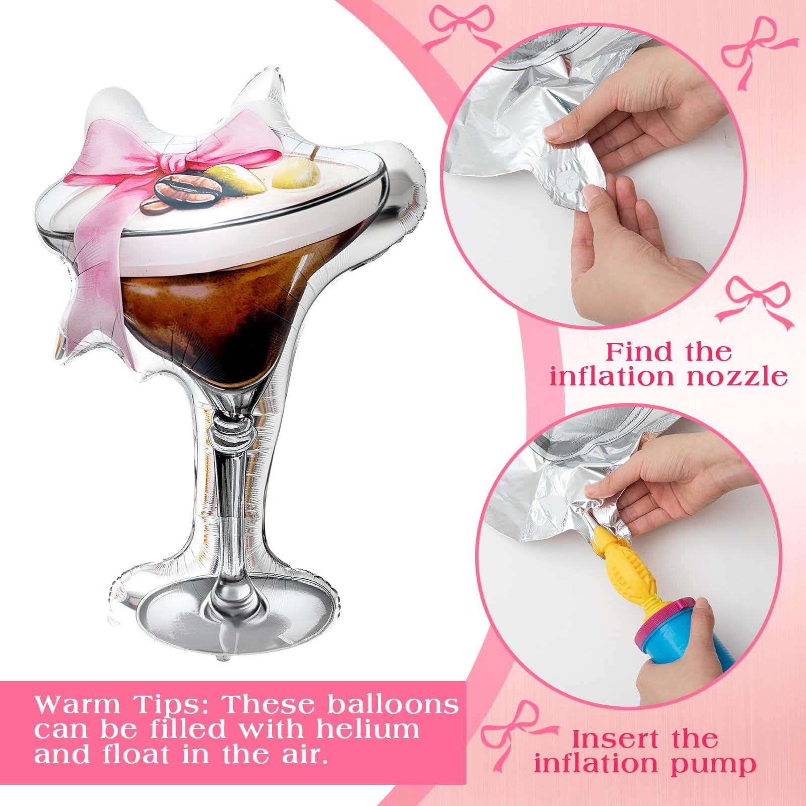 Charnoel 4-Pack Giant Espresso Martini Balloons – Cocktail Party Decor for Bachelorette & Bridal Showers