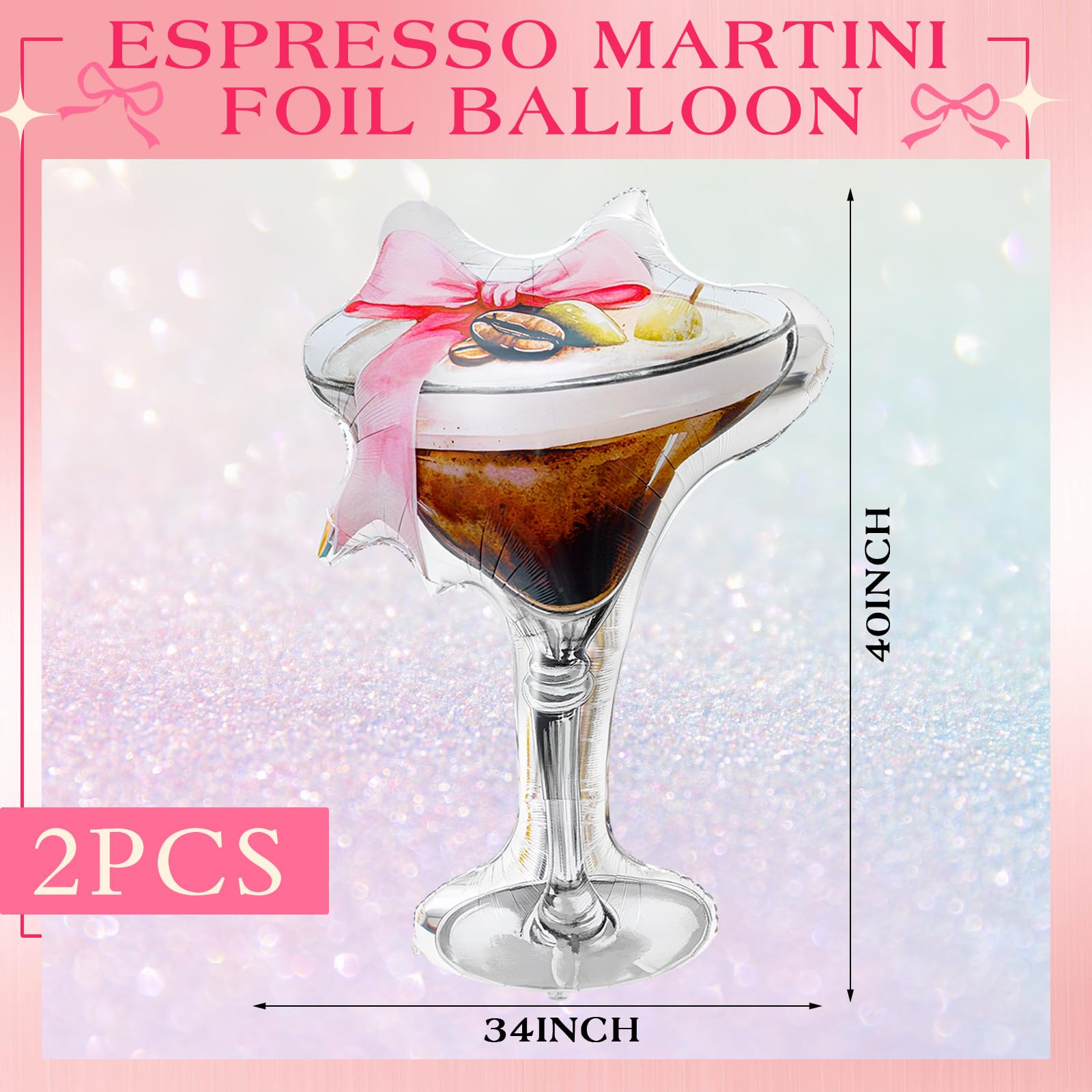 Charnoel 2-Pack Giant Espresso Martini Balloons – Foil Party Decor for Bachelorette, Birthday & Bridal Showers