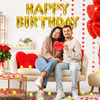 Charnoel Red and Gold Happy Birthday Banner with 24 Flameless LED Candles and 2000 Rose Petals