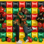 Charnoel 50 Pcs Double-Sided 19-Inch Square Foil Balloons – Red Black Green Gold for Black History Month & Juneteenth