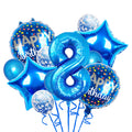 Chaungfu 11-Pcs Blue Foil Balloons for 8th Birthday – Confetti & Star Balloons Set