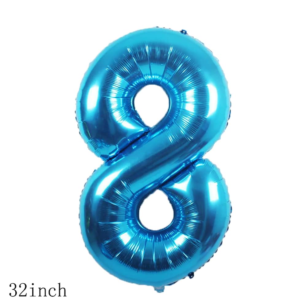 Chaungfu 11-Pcs Blue Foil Balloons for 8th Birthday – Confetti & Star Balloons Set