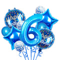 Chaungfu 11-Piece Blue 6th Birthday Balloon Set – Foil, Confetti, Stars & Latex for Kids Party