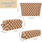 ChezMax Checkered Makeup Bags Set - 3-Piece Travel Cosmetic Bags in Brown