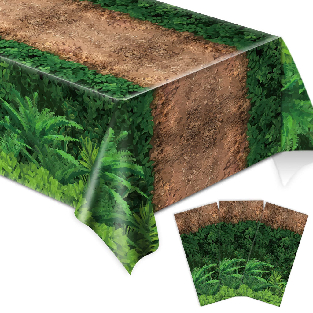 Chiazllta Forest Path Tablecloth 3pc – Dinosaur Jungle Party, 105 x 54 in, Waterproof & Reusable