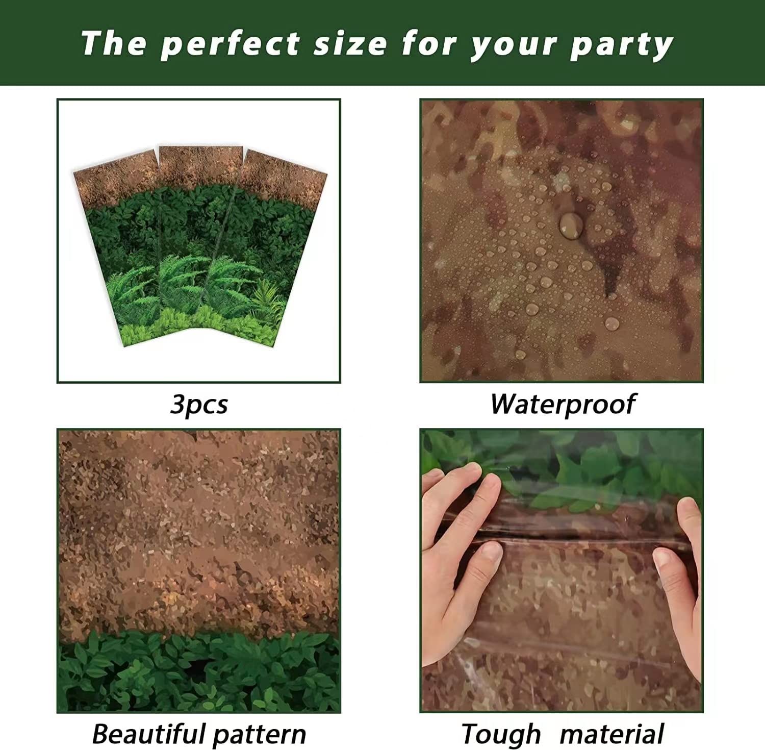 Chiazllta Forest Path Tablecloth 3pc – Dinosaur Jungle Party, 105 x 54 in, Waterproof & Reusable