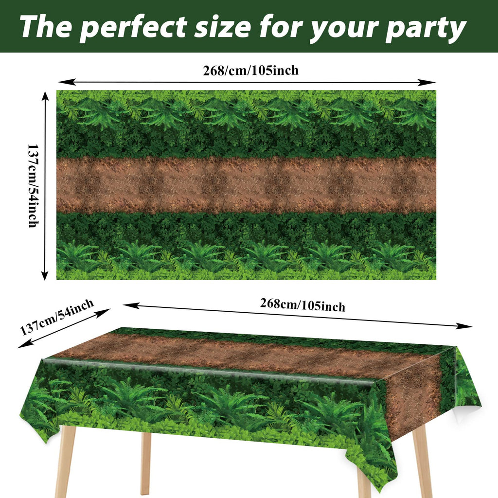 Chiazllta Forest Path Tablecloth 3pc – Dinosaur Jungle Party, 105 x 54 in, Waterproof & Reusable