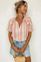 Polka Dot Puff Sleeve Tie Neck Blouse Women UK