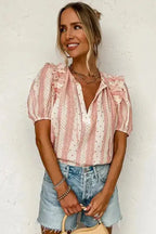 Polka Dot Puff Sleeve Tie Neck Blouse Women UK
