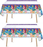 ChicRosa Little Mermaid Tablecloth 2pc – Waterproof 70x42 Rectangular Plastic Cover (Blue & Pink)