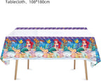 ChicRosa Little Mermaid Tablecloth 2pc – Waterproof 70x42 Rectangular Plastic Cover (Blue & Pink)