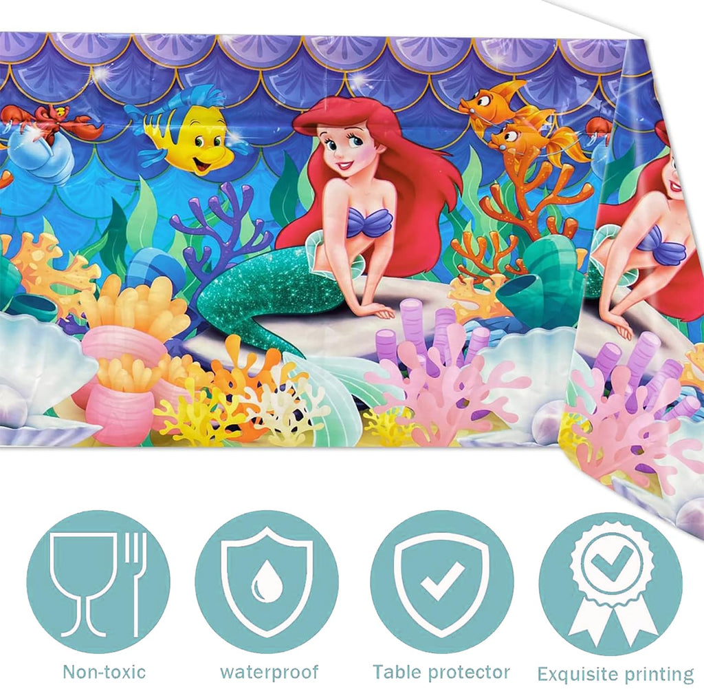 ChicRosa Little Mermaid Tablecloth 2pc – Waterproof 70x42 Rectangular Plastic Cover (Blue & Pink)