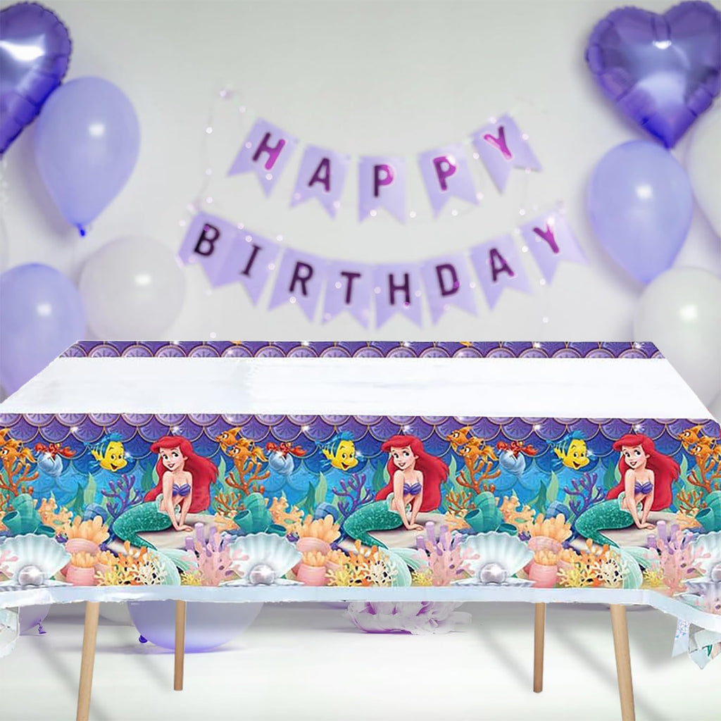 ChicRosa Little Mermaid Tablecloth 2pc – Waterproof 70x42 Rectangular Plastic Cover (Blue & Pink)