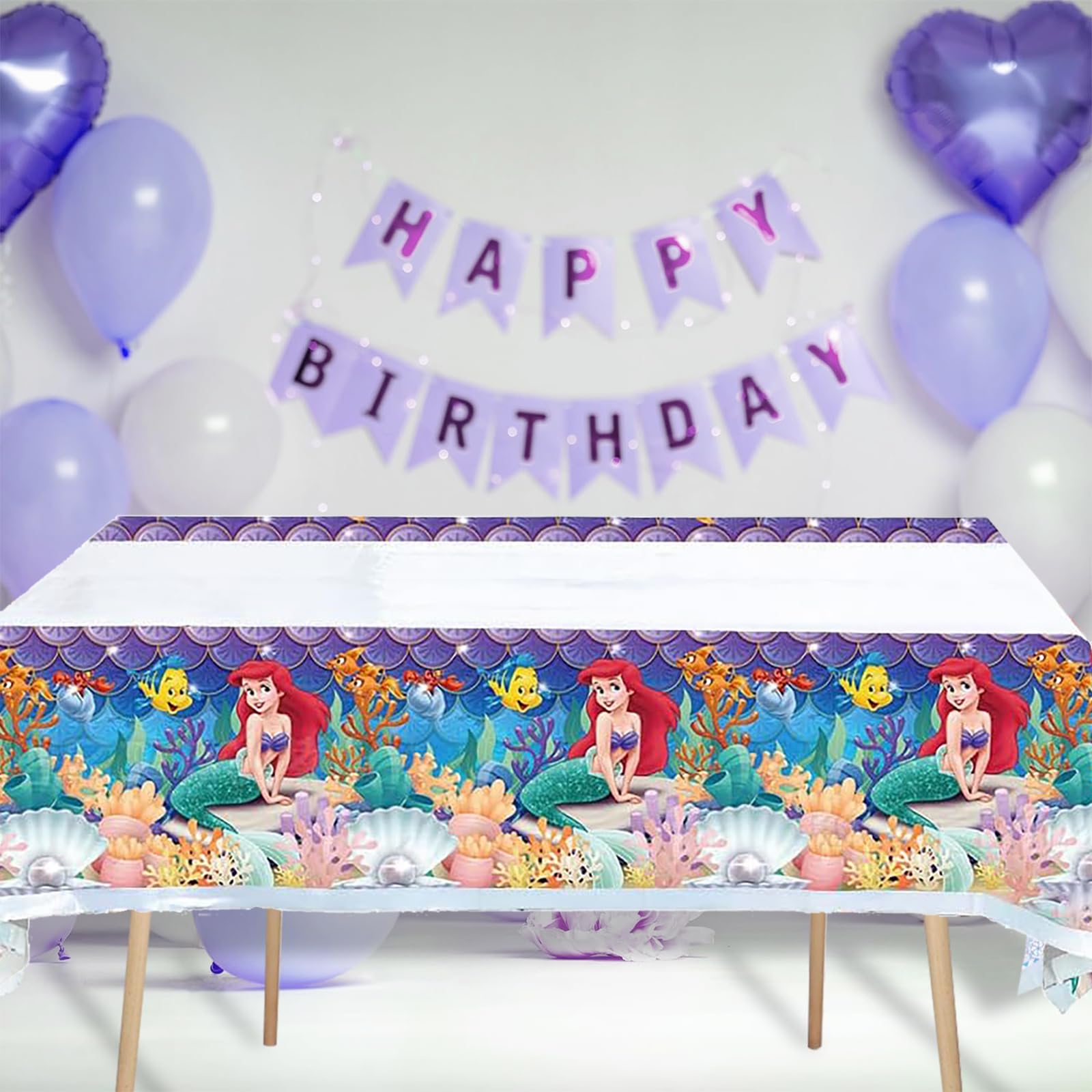 ChicRosa Little Mermaid Tablecloth 2pc – Waterproof 70x42 Rectangular Plastic Cover (Blue & Pink)