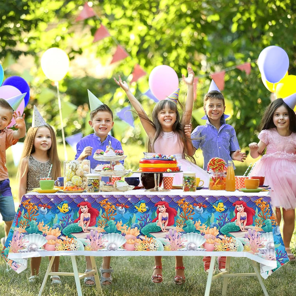 ChicRosa Little Mermaid Tablecloth 2pc – Waterproof 70x42 Rectangular Plastic Cover (Blue & Pink)