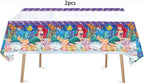 ChicRosa Little Mermaid Tablecloth 2pc – Waterproof 70x42 Rectangular Plastic Cover (Blue & Pink)
