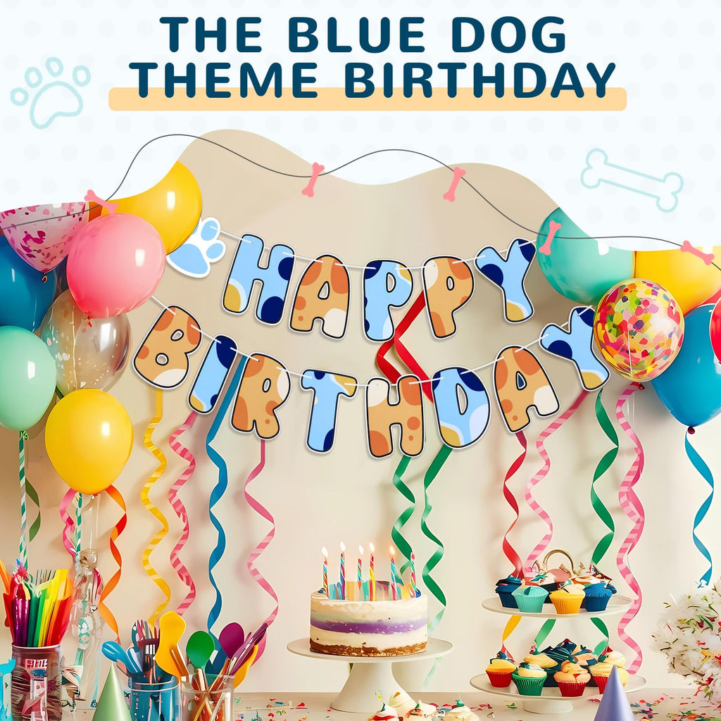 Chiisong Blue Dog Birthday Banner – Blue & Orange Party Decorations