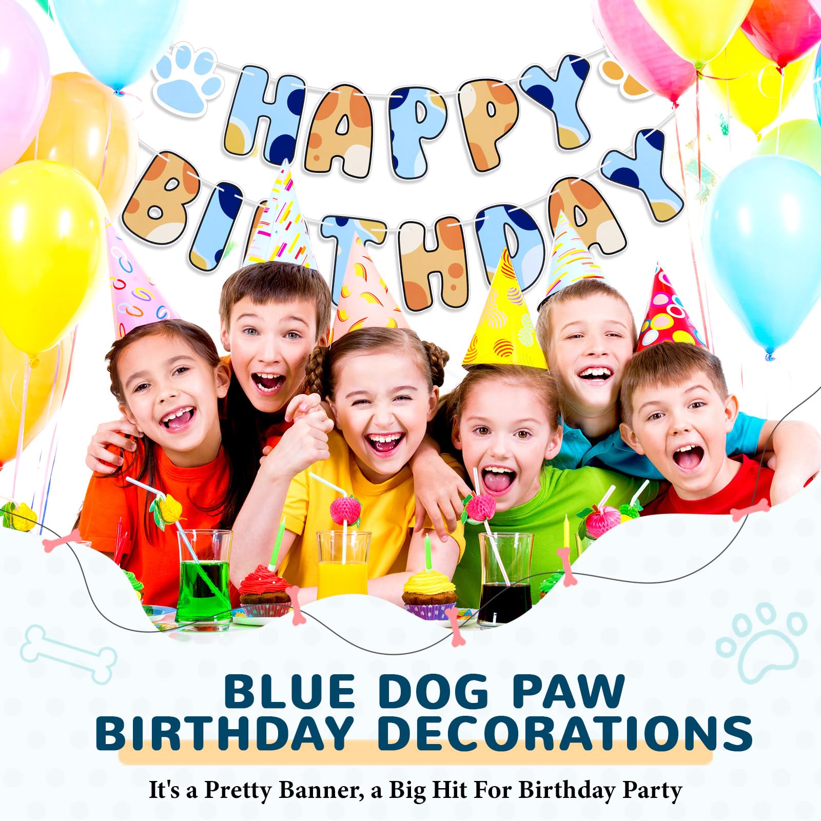 Chiisong Blue Dog Birthday Banner – Blue & Orange Party Decorations