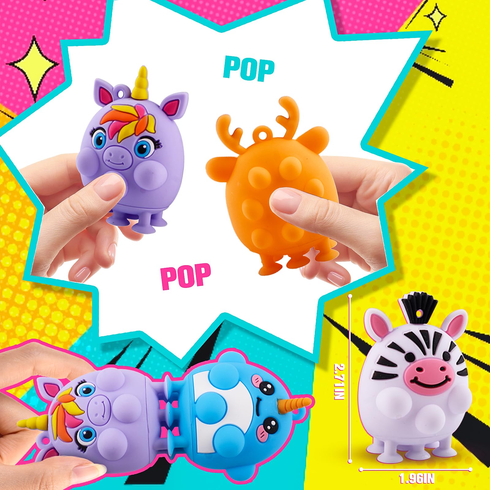 ChildFun 24-Piece Animal Pop Fidget Toys with Suction Cups | Party Favors & Prizes