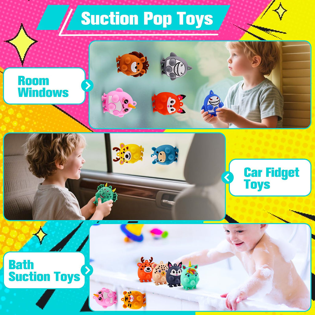 ChildFun 24-Piece Animal Pop Fidget Toys with Suction Cups | Party Favors & Prizes