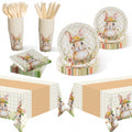 Childom Easter Party Supplies - 147 Pcs Bunny Themed Disposable Dinnerware Set with Tablecloths